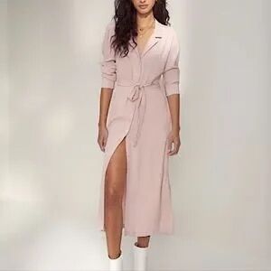 Aritzia Wilfred Longsleeve Button Front Pocket Midi Shirt Dress Pink sz XXSmall